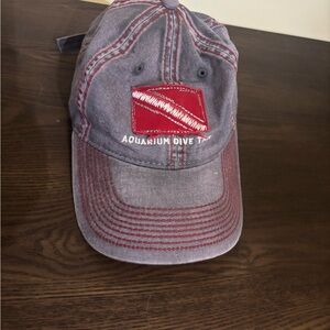 Distressed Gray and Red Aquarium Dive Team Cap Hat -Adjustable